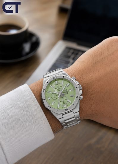 CASIO EFV-640D-3AVUDF EDIFICE мужские наручные часы — хронограф с восьмиугольным безелем и зелёным циферблатом
