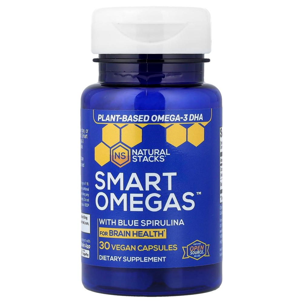 Natural Stacks, Smart Omegas™ с голубой спирулиной, 30 веганских капсул