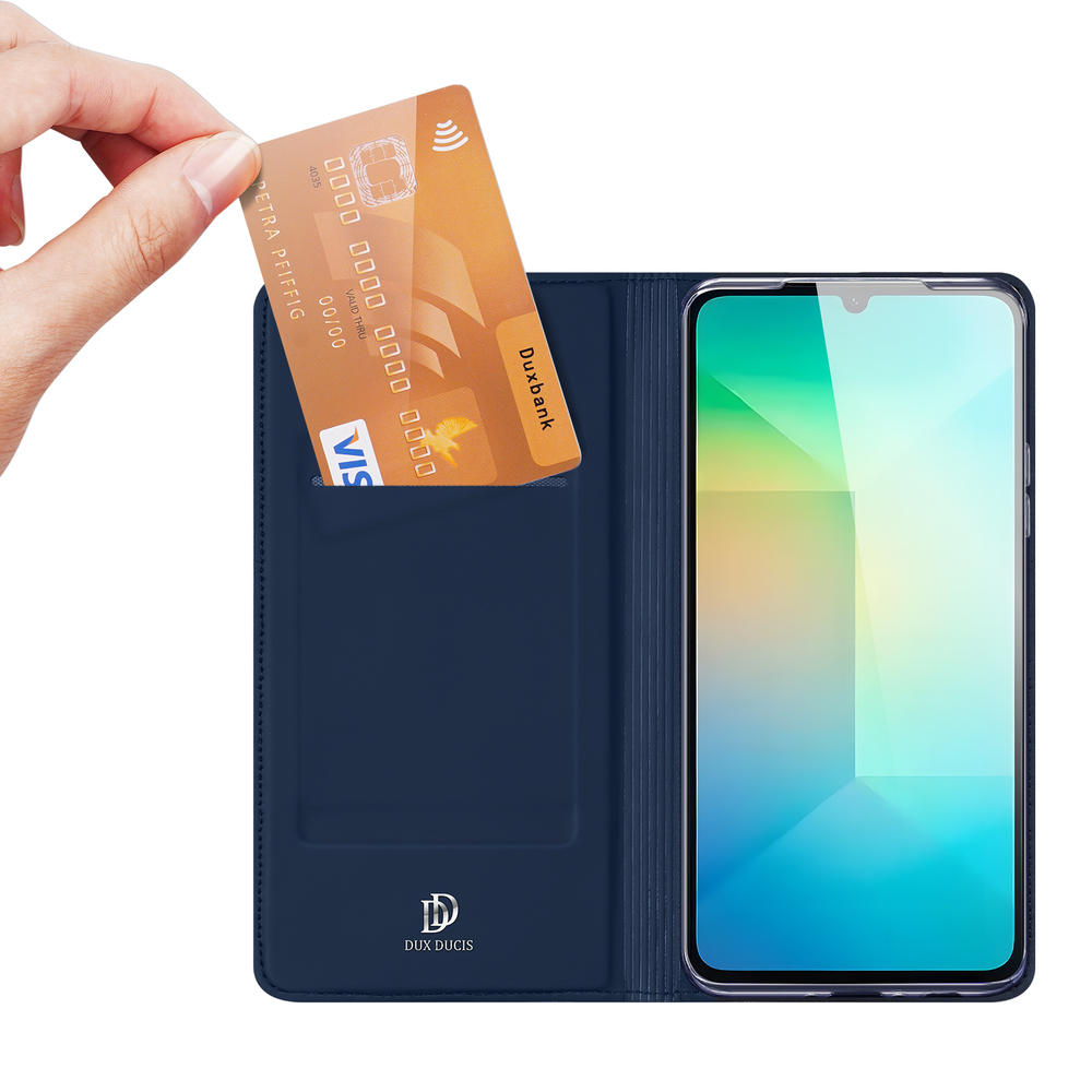 Чехол книжка из PU кожи синего цвета от Dux Ducis для Samsung Galaxy A26 5G, серия Skin Pro Series Case