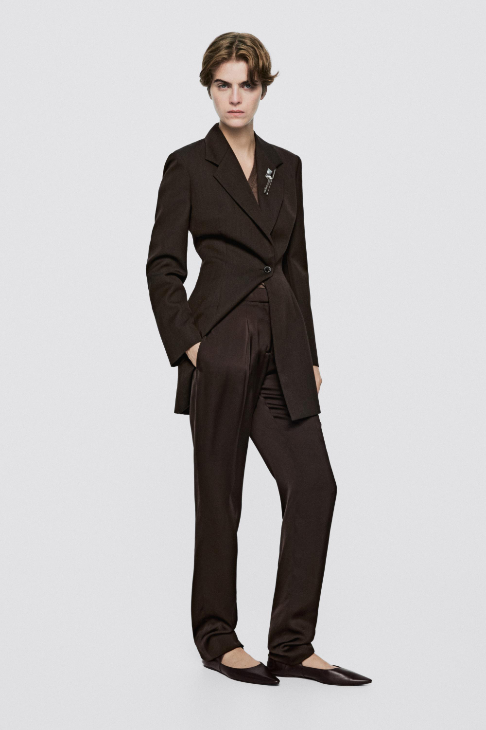 Massimo Dutti Пиджак из 100% шерсти с пуговицами - Limited Edition, коричневый