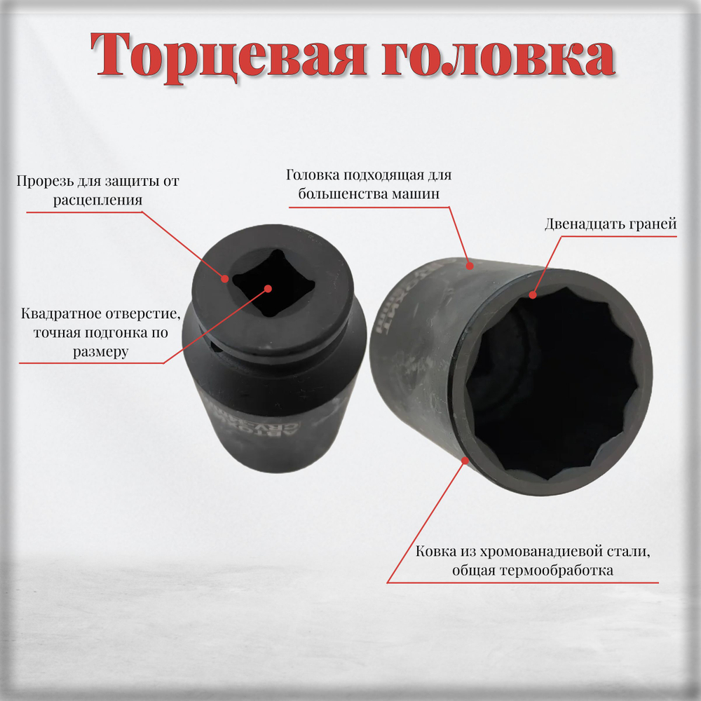 Набор ударных торцевых головок 1/2 с переходниками для шуруповерта и гайковерта 30-36 мм/ набор для авто