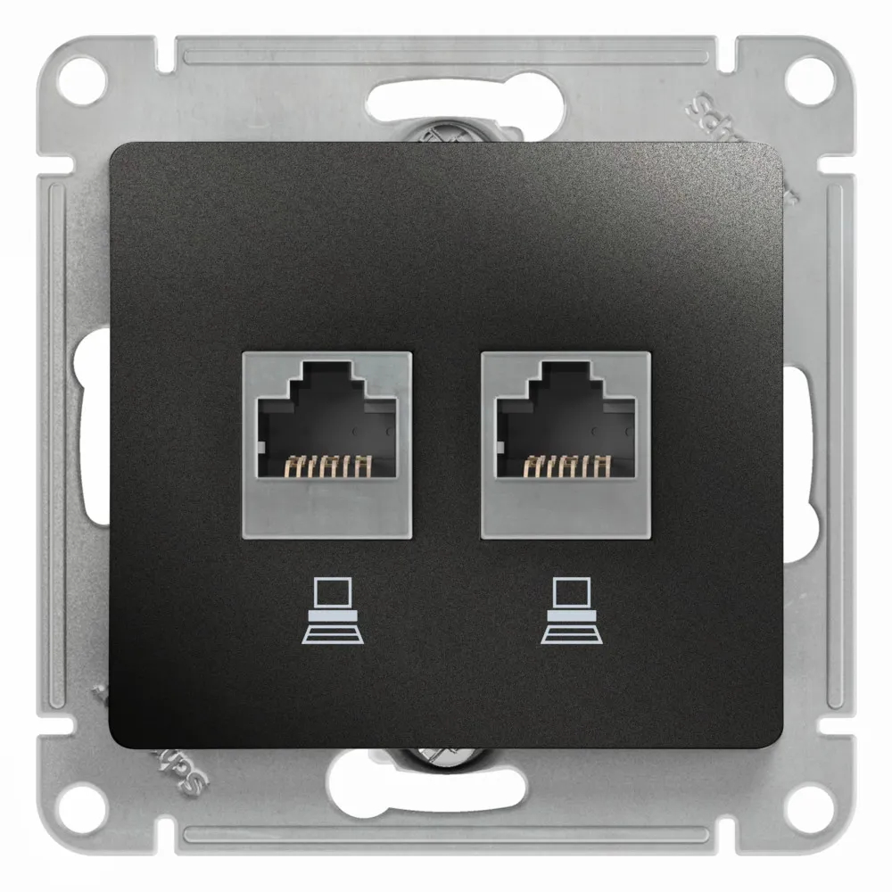 GLOSSA РОЗЕТКА двойная компьютерная RJ45+RJ45 кат. 5e, механизм, АНТРАЦИТ