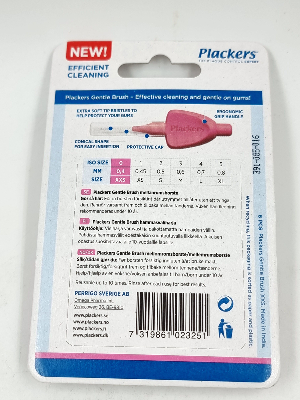 Межзубные ёршики Plackers Gentle Brush Size 0 (XXS), 0.4 мм, в упаковке 6 шт. (Бельгия)