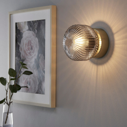 IKEA SOLKLINT (ИКЕА СОЛКЛИНТ) — Настенный светильник, стационарная установка, латунь/серое прозрачное стекло, фото 2