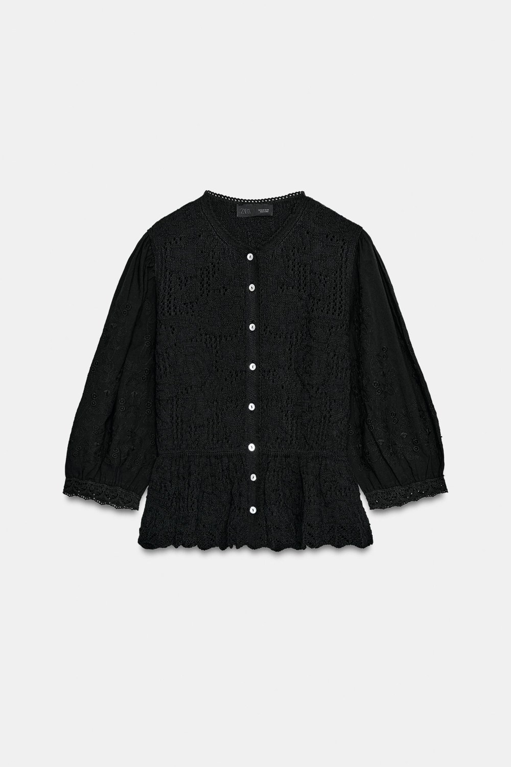 РОМАНТИЧНЫЙ КАРДИГАН С КОМБИНИРОВАННЫМИ ДЕТАЛЯМИ — ZARA