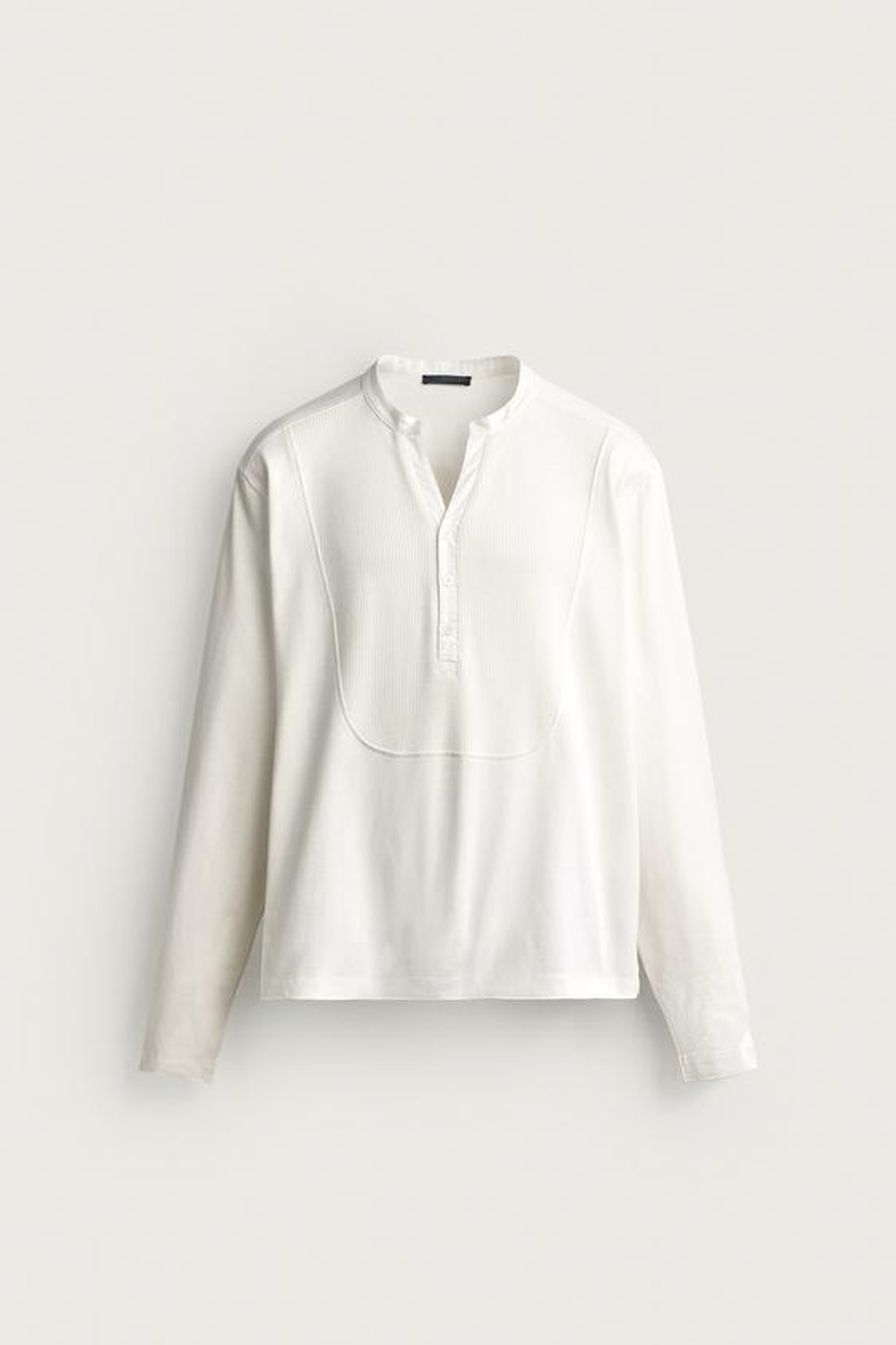 ZARA ФУТБОЛКА RELAXED FIT С ВОРОТНИКОМ-СТОЙКОЙ, ЖЕЛТОВАТО-БЕЛЫЙ