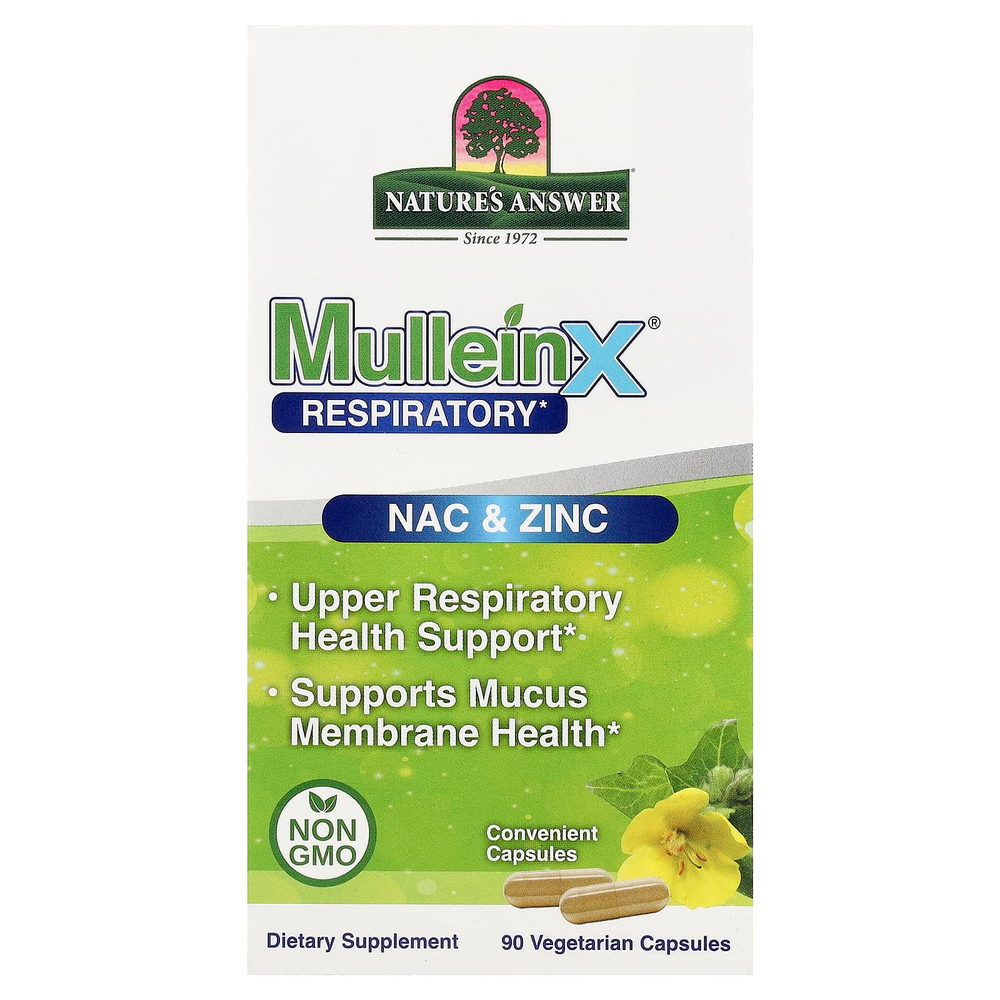 Nature's Answer, MulleinX® Respiratory, поддержка дыхательной системы, NAC и цинк, 90 вегетарианских капсул