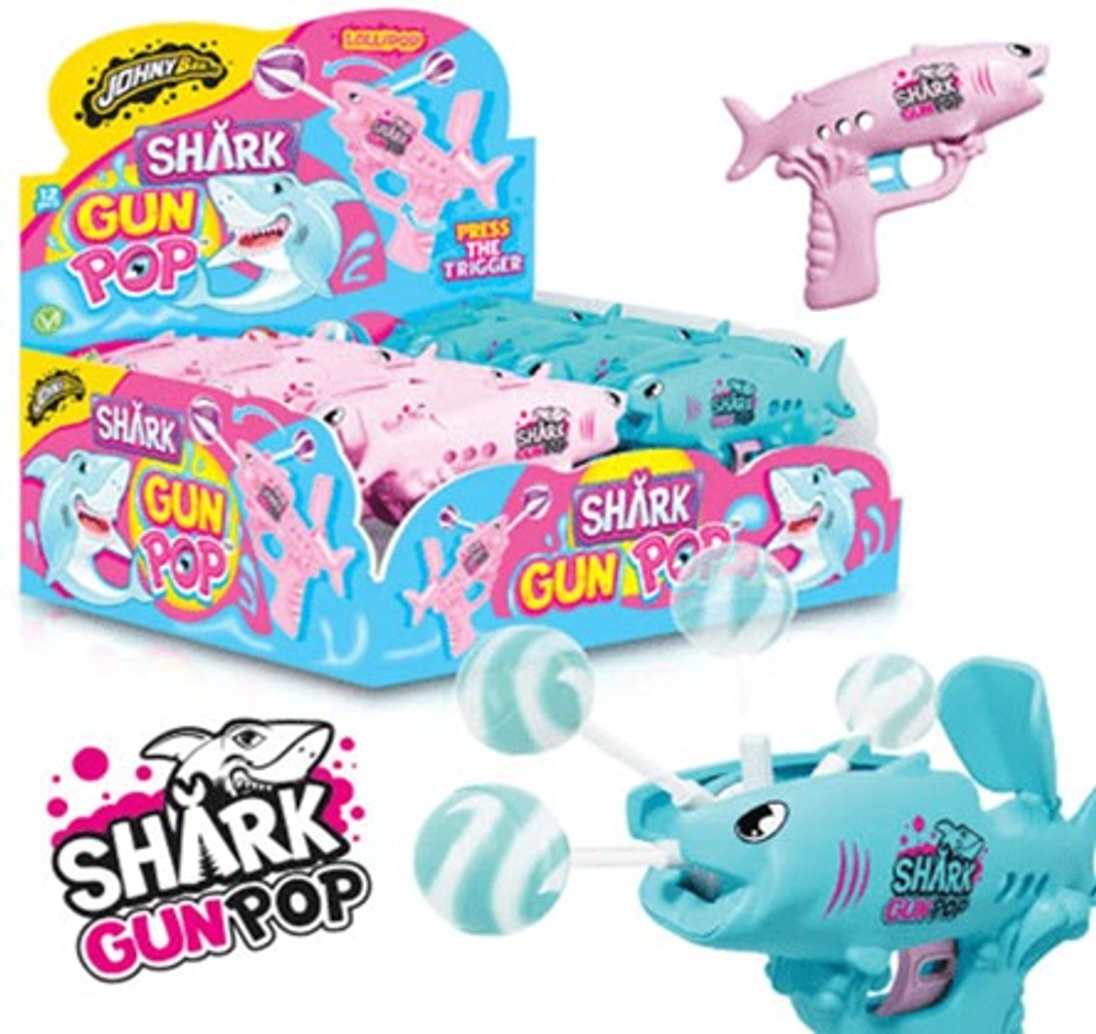 Леденец в пистолете "Shark Gun Pop"  12шт*10гр Johny Bee
