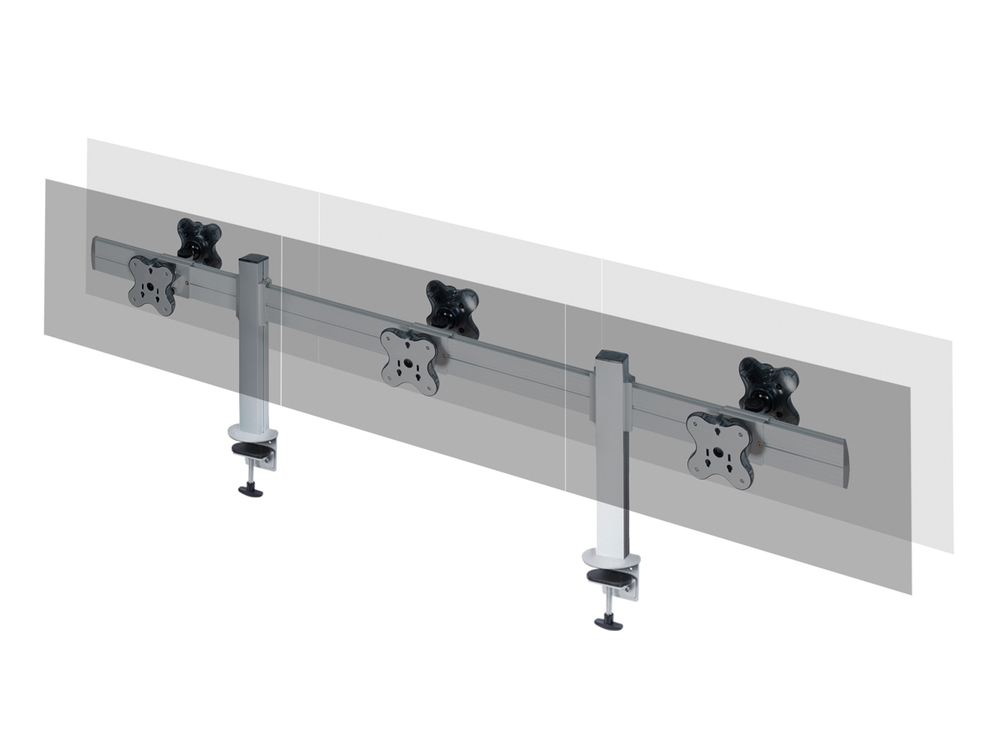 ErgoFount TBBS-600C Настольное крепление back-to-back для 6 мониторов диагональю до 24'' конфигурации 1х3 с зажимом к столу типа "С". Цвет - серебристый
