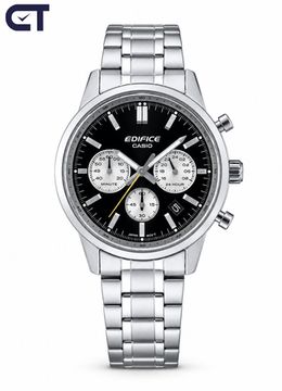CASIO EFR-575D-1ADF EDIFICE мужские наручные часы — стальной хронограф с выпуклым стеклом и чёрным циферблатом