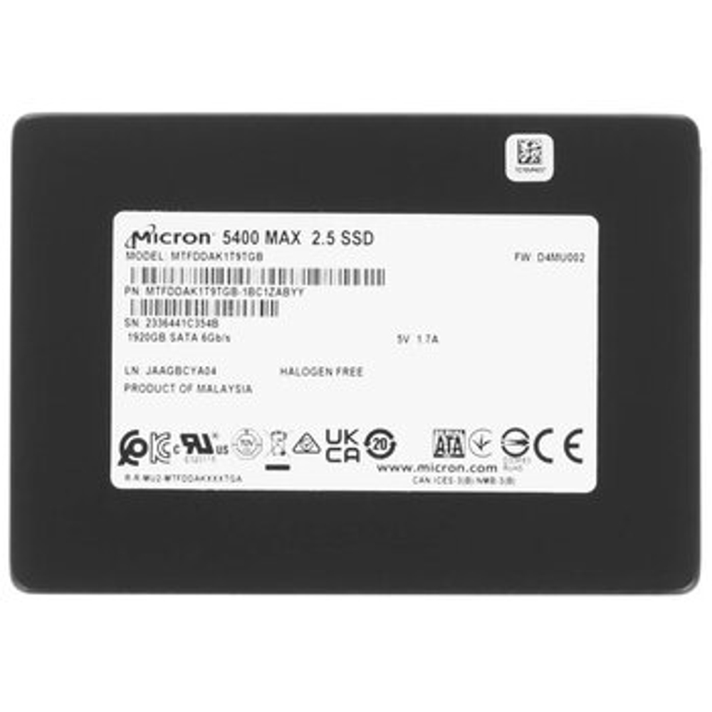 SSD Micron 5400 MAX, 1, 92 ТБ, SATA, 2.5", MTFDDAK1T9TGB-1BC1ZABYY