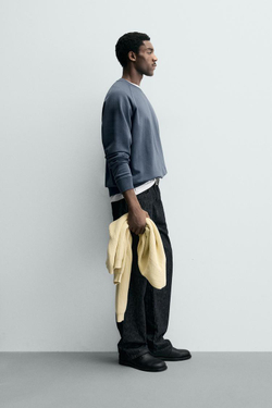 ZARA ТОЛСТОВКА С КРУГЛЫМ ВЫРЕЗОМ И ЭФФЕКТОМ ПОТЕРТОСТИ, СИНИЙ