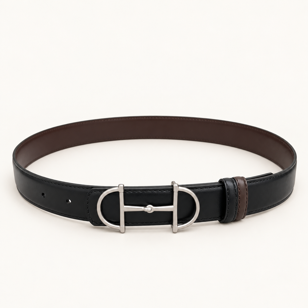 Ремень Gucci Horsebit 3,0 см — чёрный / коричневый с серебристой пряжкой