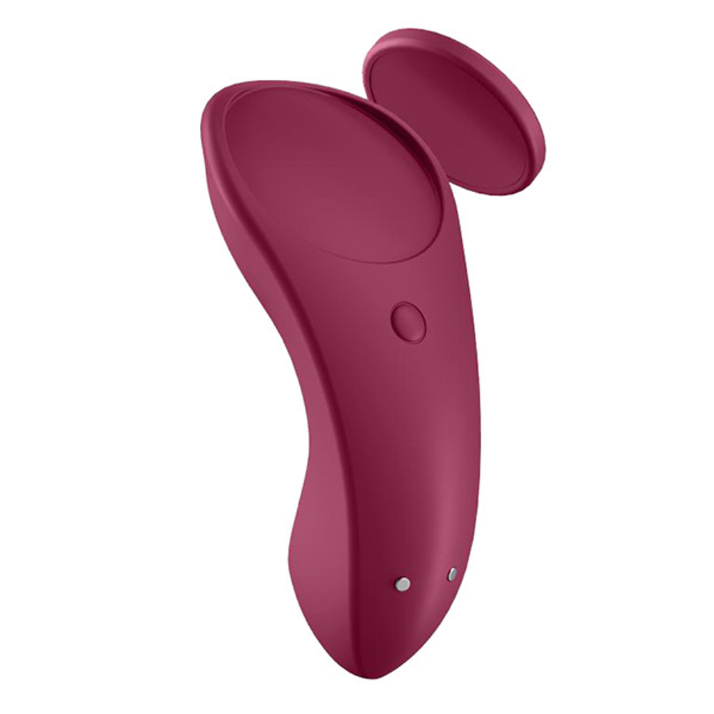 Бордовый бесшумный вибромассажер 8,6см в трусики Satisfyer Sexy Secret