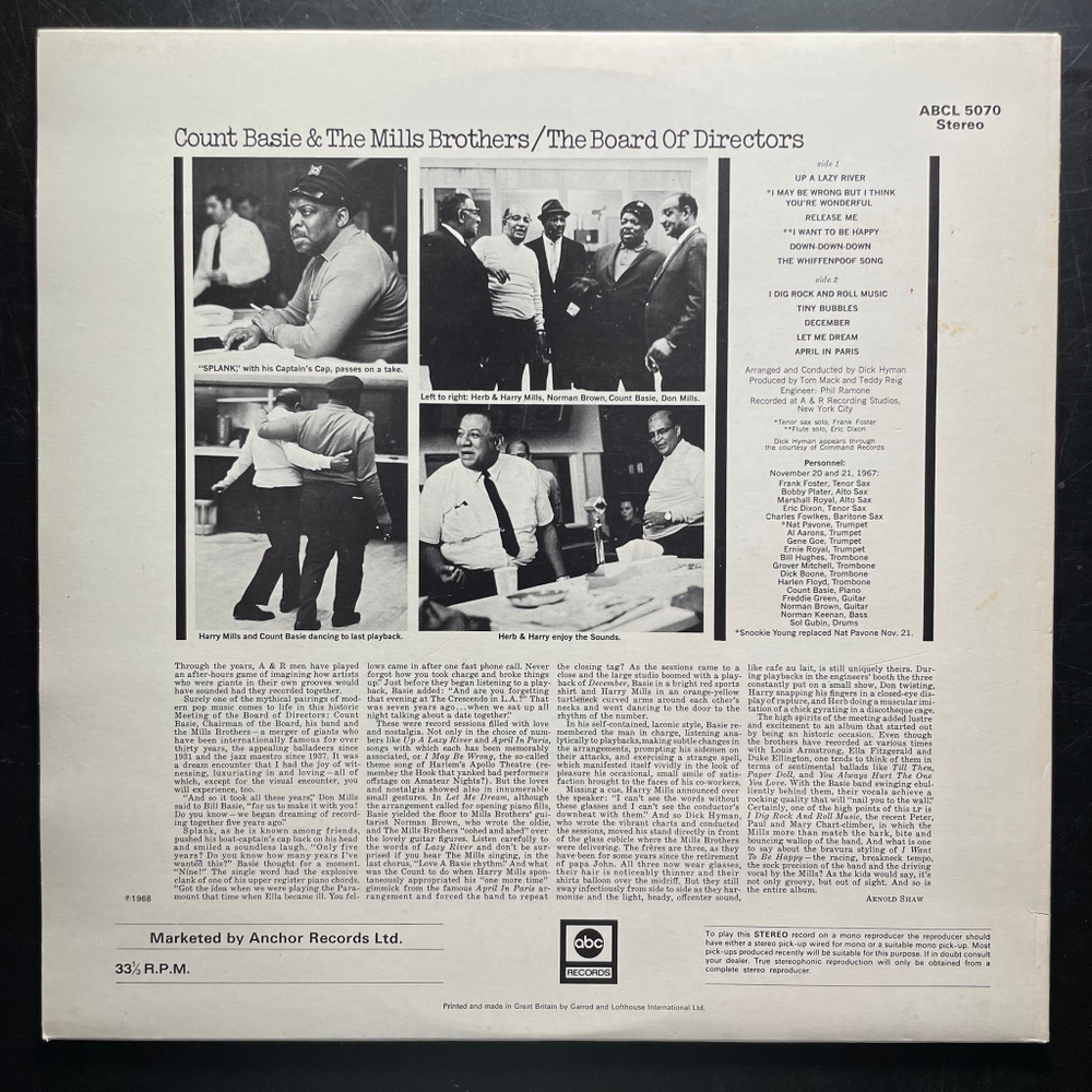 Count Basie & The Mills Brothers ‎– The Board Of Directors (Англия)