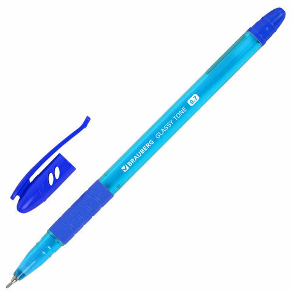 Ручка шариковая масляная с грипом BRAUBERG GLASSY TONE, 1шт, СИНЯЯ, узел 0,7 мм, линия письма 0,35 мм, 144108