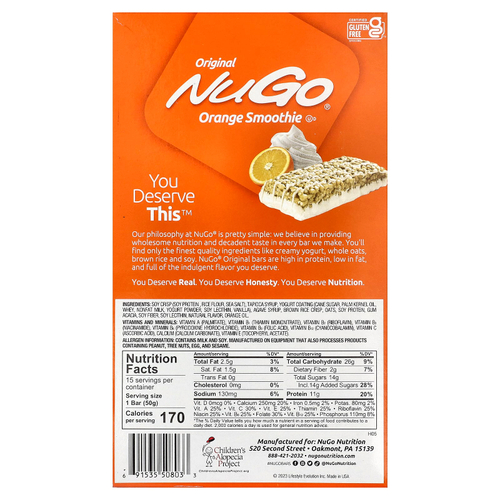 NuGo Nutrition, протеиновые батончики, апельсиновый смузи, 15 батончиков по 50 г (1,76 унции)