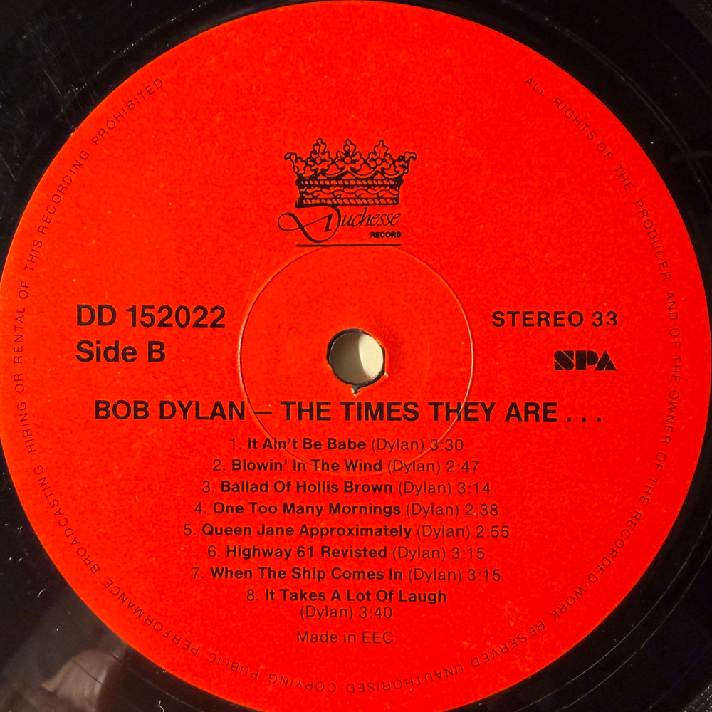 Bob Dylan – The Times They Are A-Changin' (Европа 1988г.) Т