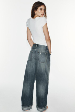 ZARA ДЖИНСЫ TRF BAGGY FOLDED СО СРЕДНЕЙ ПОСАДКОЙ, МОРСКОЙ СИНИЙ