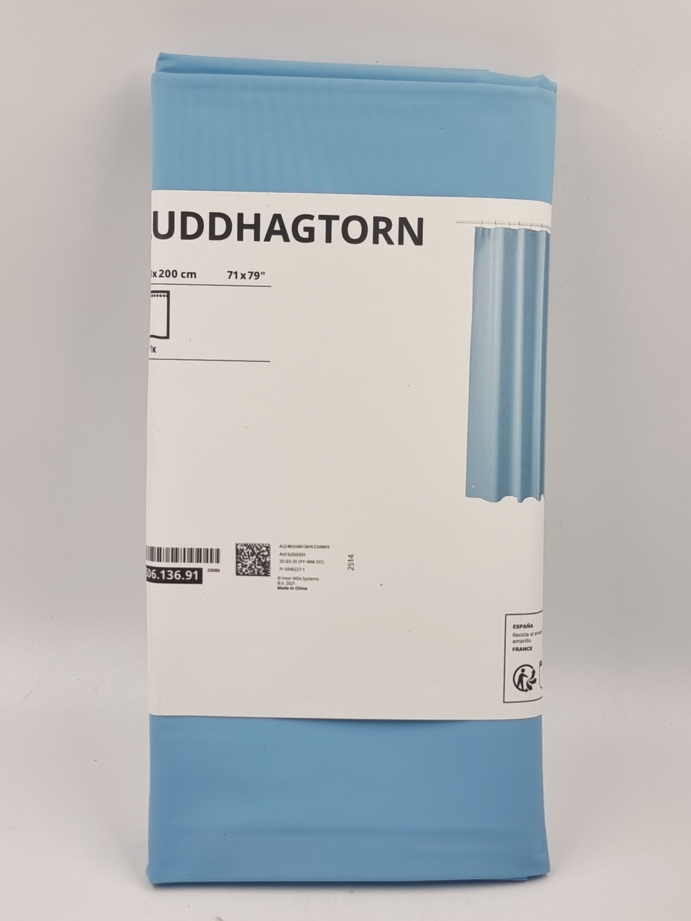 Штора для ванной IKEA LUDDHAGTORN, светло-синий, 180х200 см