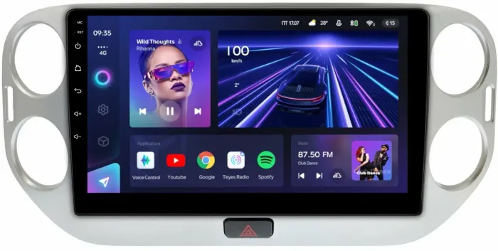Магнитола для Volkswagen Tiguan 1 2007-2016, Golf Plus (рамка 10 серебро, любая кнопка) - Teyes CC3 Android 10, Быстрая, CarPlay, SIM-слот