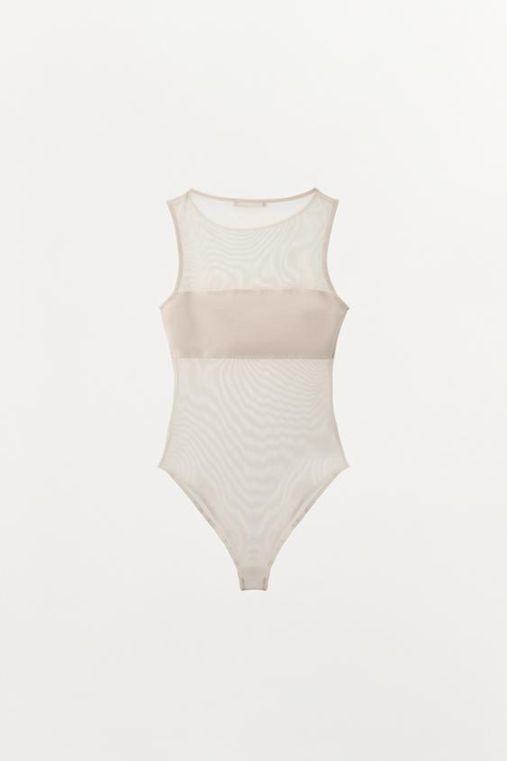 ZARA БОДИ ИЗ КОМБИНИРОВАННОЙ ТКАНИ, ЭКРЮ