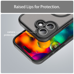 Полупрозрачный матовый чехол с MagSafe для iPhone 17, боковые рамки черного цвета