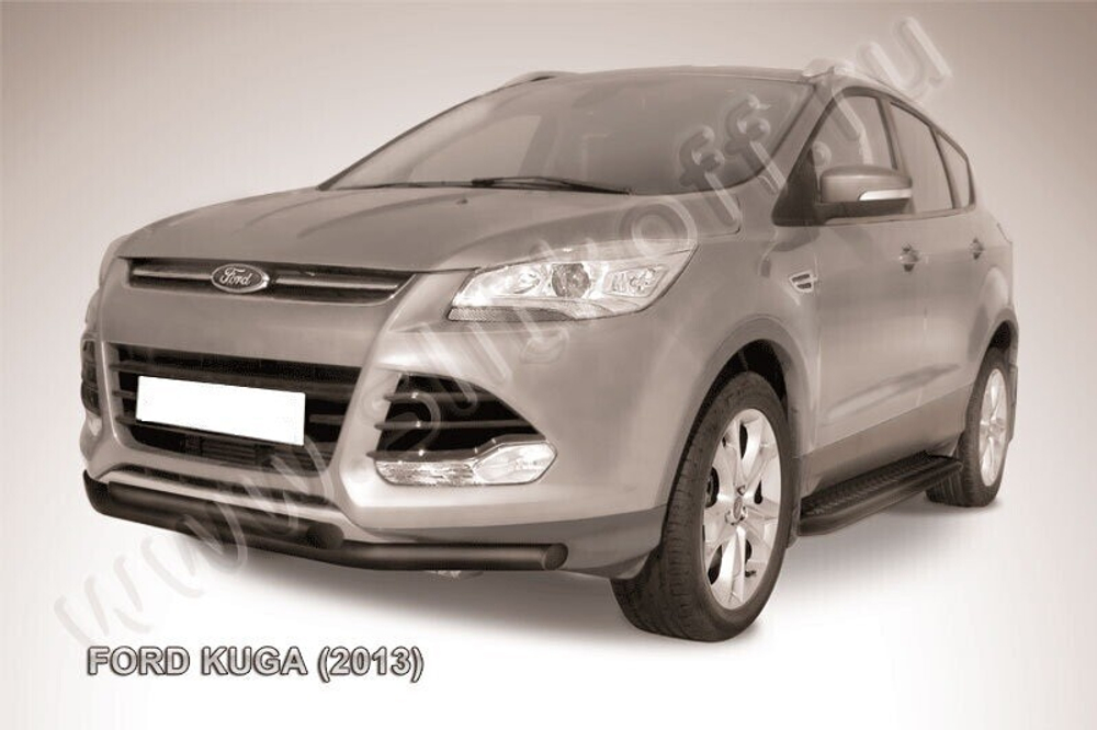 Защита переднего бампера Ford Kuga (2012-2016) d57+d57 серебристая