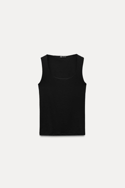 ZARA ТОП ИЗ ПОЛИАМИДА С ШИРОКИМИ БРЕТЕЛЯМИ, ЧЕРНЫЙ