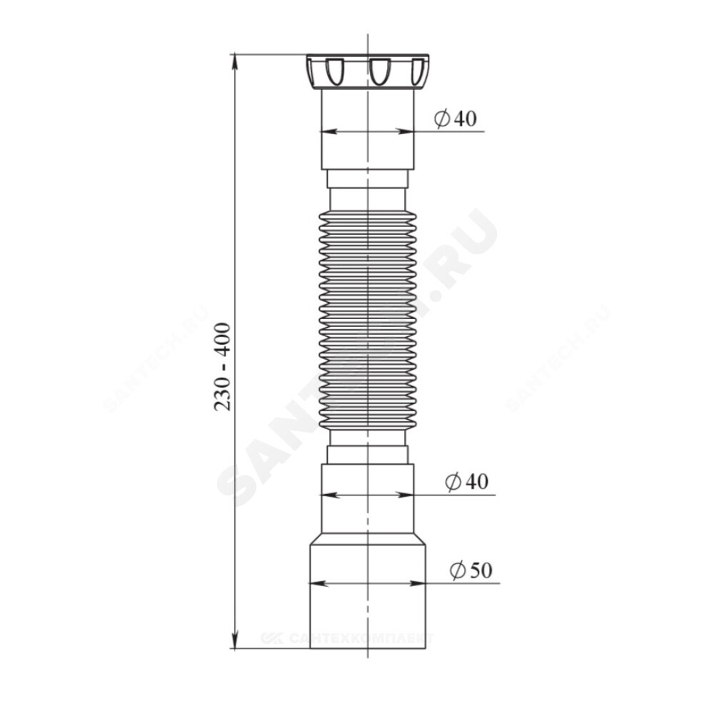 Гофра с гайкой 1 1/2"x40/50 L=230-400мм Unicorn D45