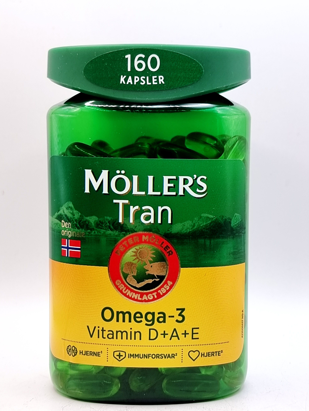 Moller Tran Omega-3 DHA и EPA, витамины D +A+E. 160 капсул (Норвегия)