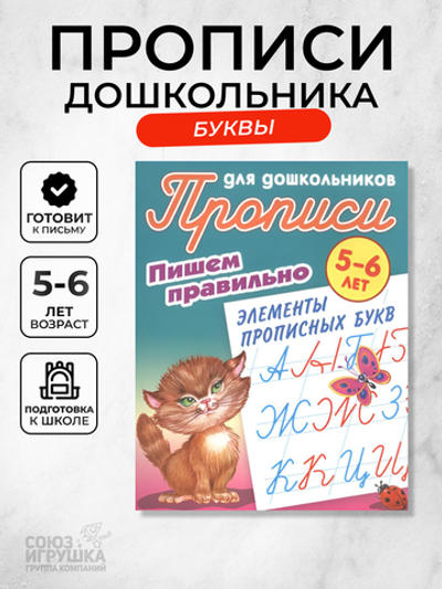 Пропись для дошкольников А5 "Пишем правильно. Элементы прописных букв" 5-6 лет (Букмастер)