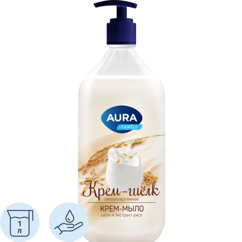 Крем-мыло AURA Шелк и рисовое молочко Silky Cream флакон/дозатор, 1000мл