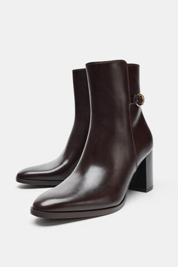 ZARA БОТИЛЬОНЫ НА ВЫСОКОМ КАБЛУКЕ, КОРИЧНЕВЫЙ
