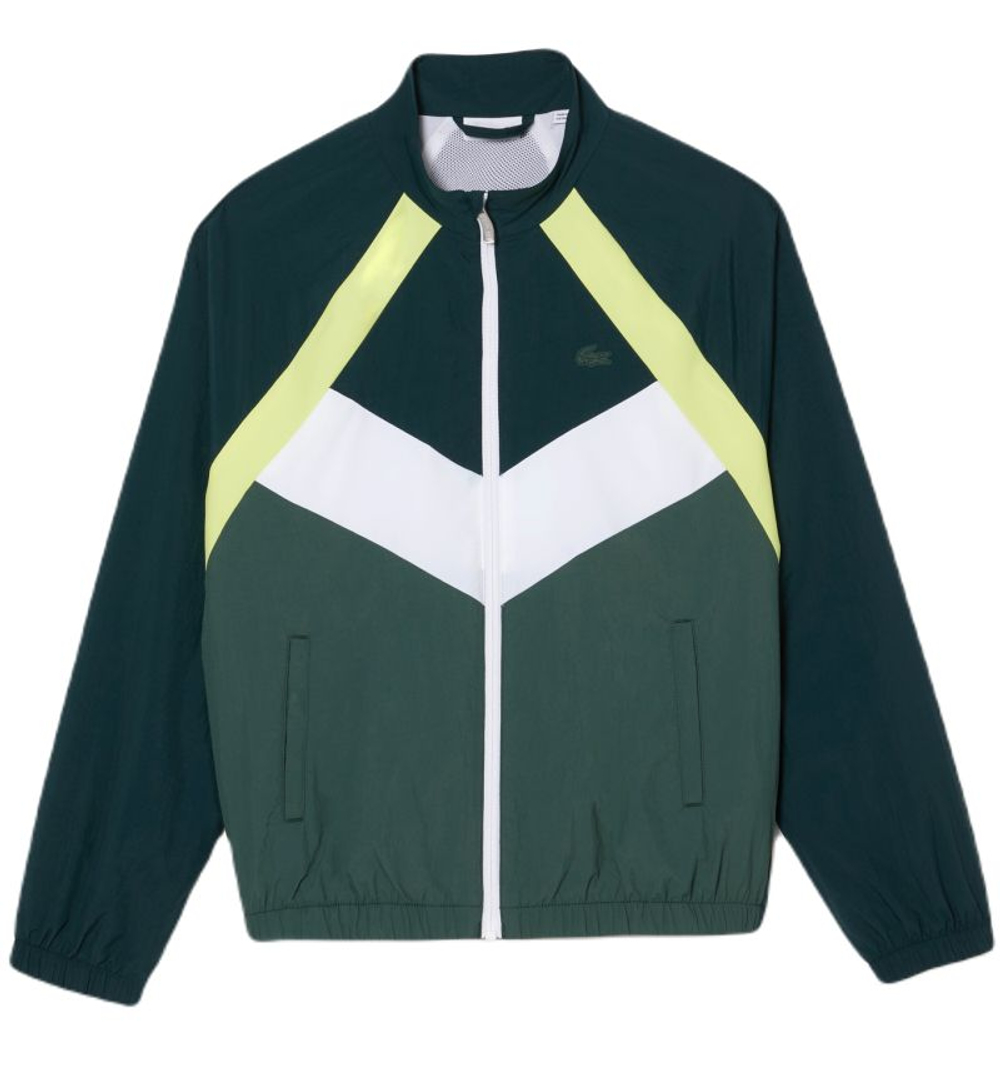 Детская теннисная толстовка Lacoste Recycled Fiber Colourblock Zipped - green/flashy yellow/white/dark green