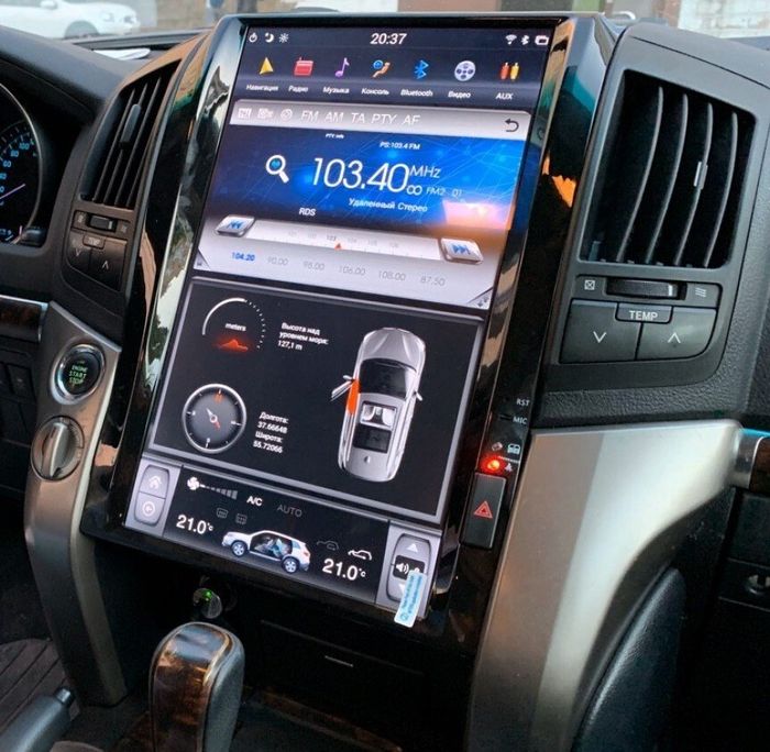 Магнитола для Toyota Land Cruiser 200 2007-2015 (со штат. камерой или 360) - Kuberg ZF-1816-GE монитор 16" в стиле "Тесла" на Android 13, Быстрая, CarPlay, 4G SIM-слот