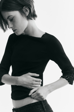 Топ с вырезом-лодочкой и кружевом - H&M