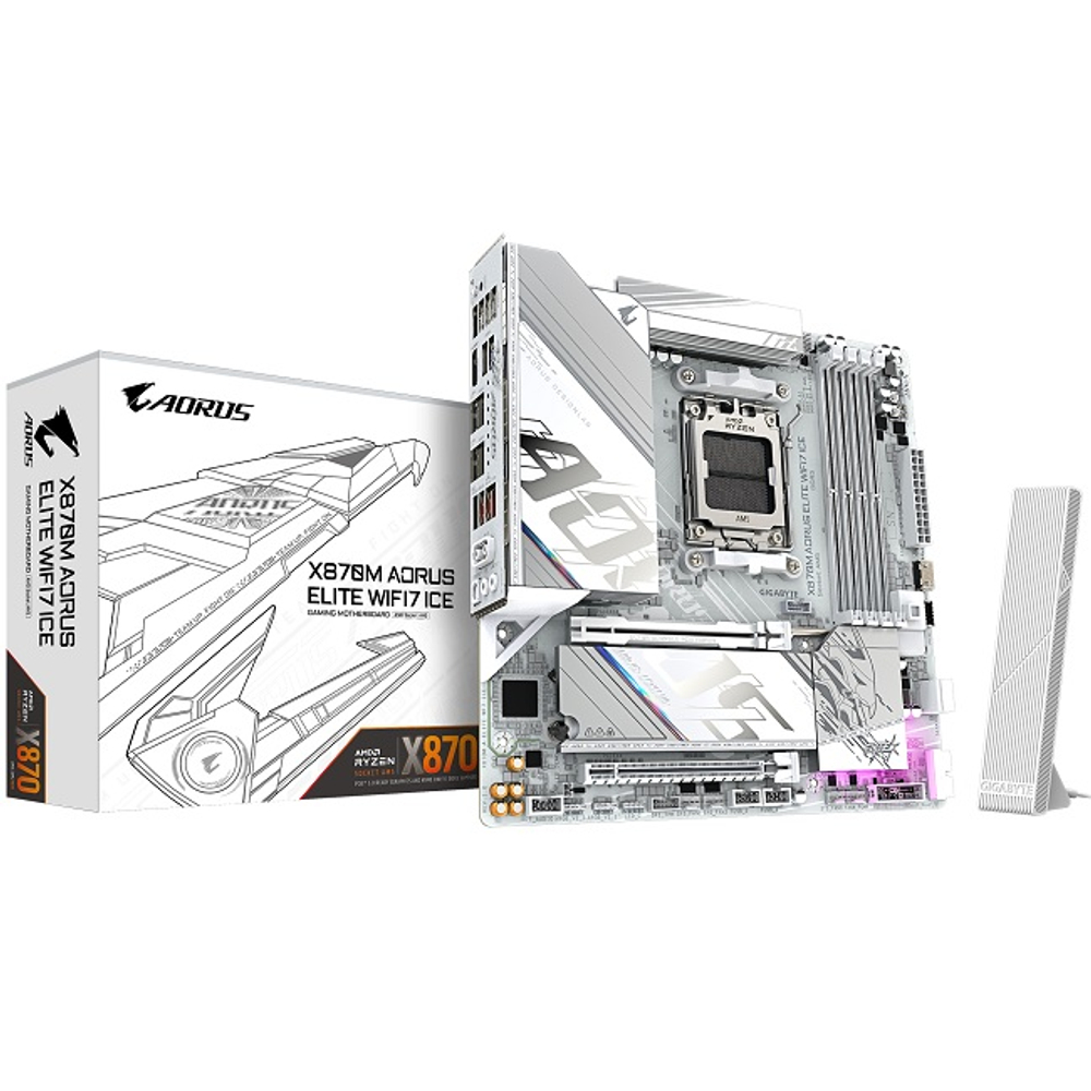 Материнская плата GIGABYTE X870M AORUS ELITE WIFI7 ICE (AM5/AMD X870E/4xDDR5/2xPCI-Ex16/M.2/SB/Wi-Fi /BT/GLAN/HDMI/mATX)