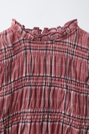 ZARA КЛЕТЧАТАЯ РУБАШКА С ЭЛАСТИЧНЫМИ ДЕТАЛЯМИ, ПУДРОВО-РОЗОВЫЙ