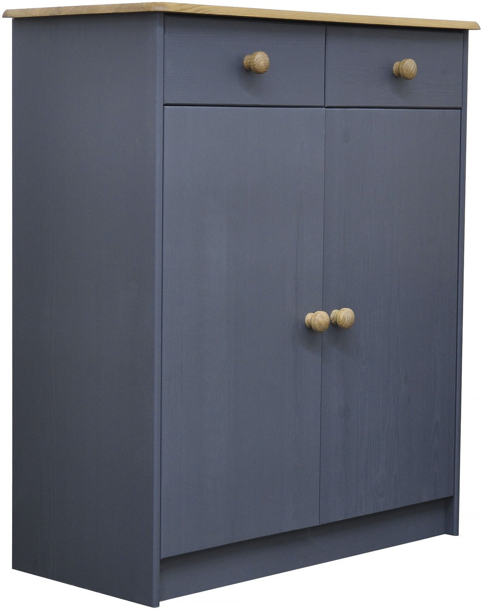 Комод Хаба 78×35×89, 2 двери и 2 ящика, массив сосны, серый воск с сосновой столешницей