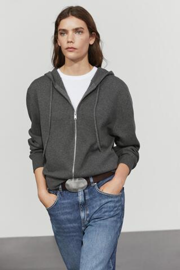 Massimo Dutti Хлопковый кардиган с капюшоном, серый