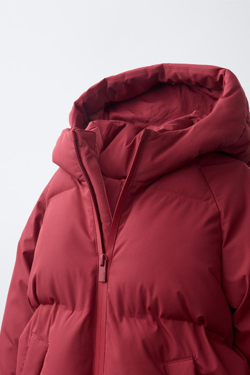 ZARA СТЕГАНОЕ ПАЛЬТО С КАПЮШОНОМ WATER REPELLENT, ТЕМНО-РОЗОВЫЙ