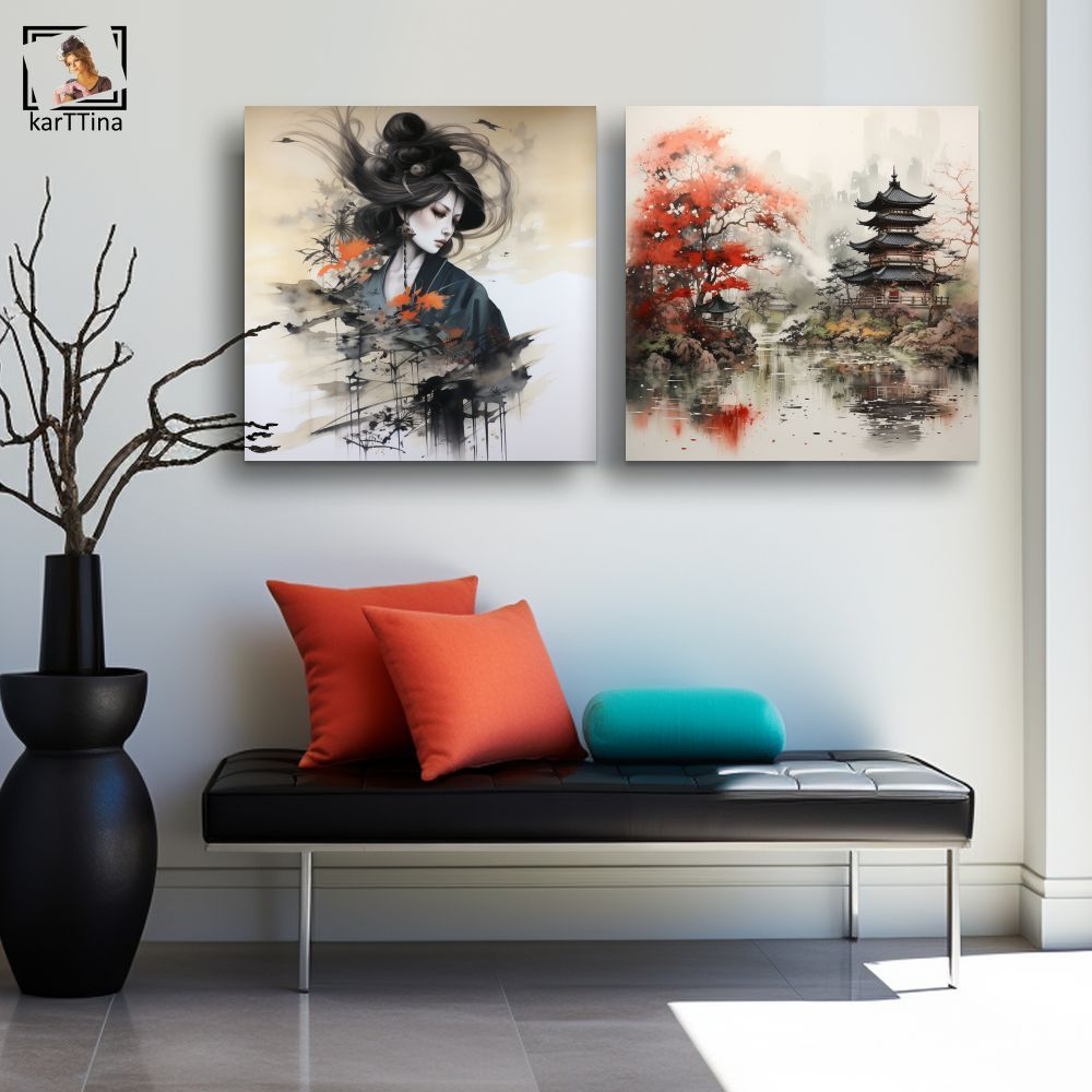 Картина модульная "Она самурай", 80 см х 40 см