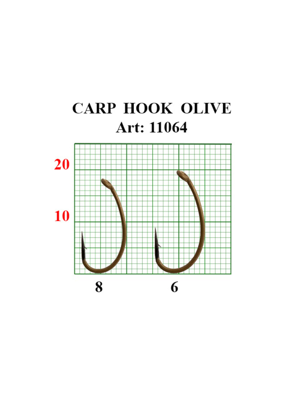 Крючок рыболовный Fish Crystal карповый CARP HOOK с ушком 11064 №6, покрытие OLIVE (5 упаковок)