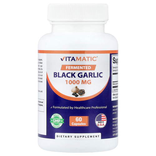 Vitamatic, Ферментированный черный чеснок, 60 капсул (500 мг на капсулу)