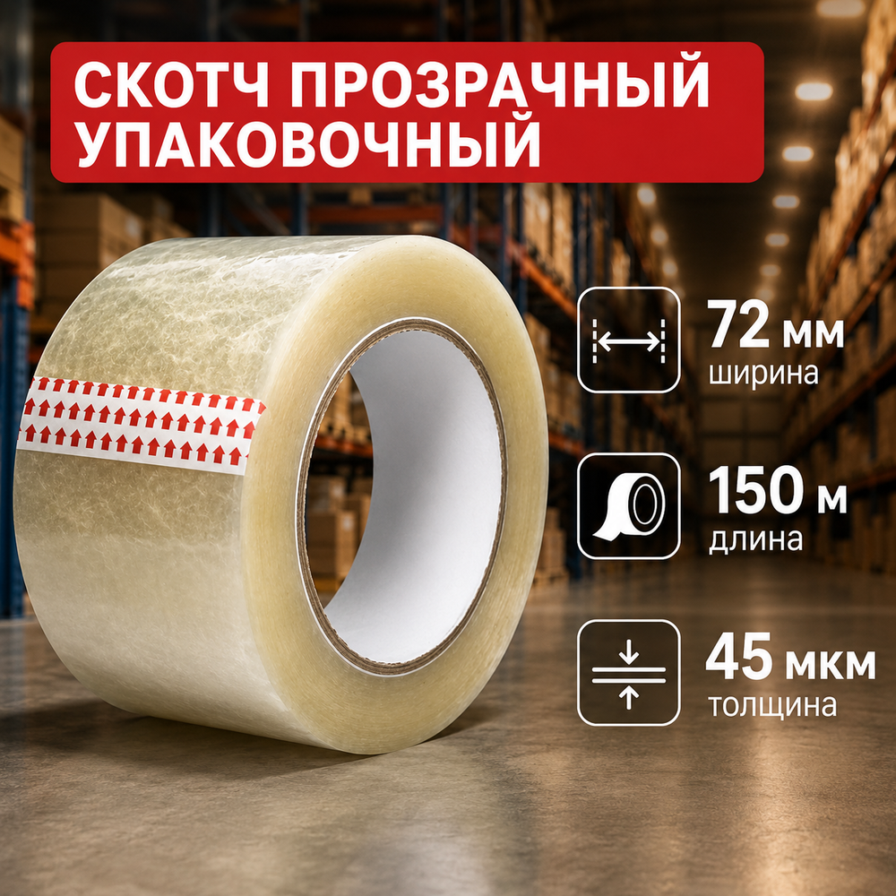 СКОТЧ ПРОЗРАЧНЫЙ УПАКОВОЧНЫЙ ((72 мм) 45мк х 150м)