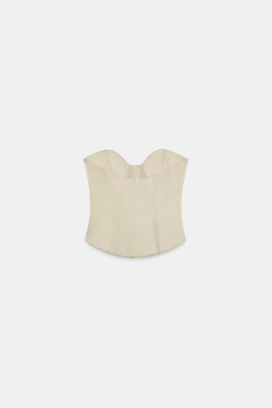 ZARA АТЛАСНЫЙ ТОП-КОРСЕТ БЕЗ БРЕТЕЛЕЙ, ПЕСОЧНЫЙ