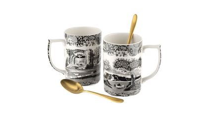 Набор кружек 2шт 340мл с чайными ложками Spode Черная Италия лимитированный выпуск