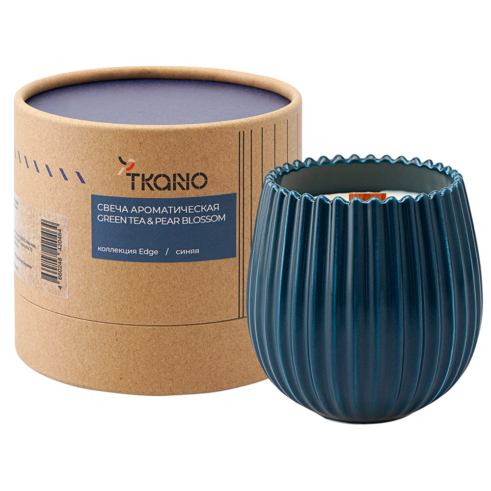 Свеча ароматическая Tkano Edge Green tea & Pear blossom синяя 60ч