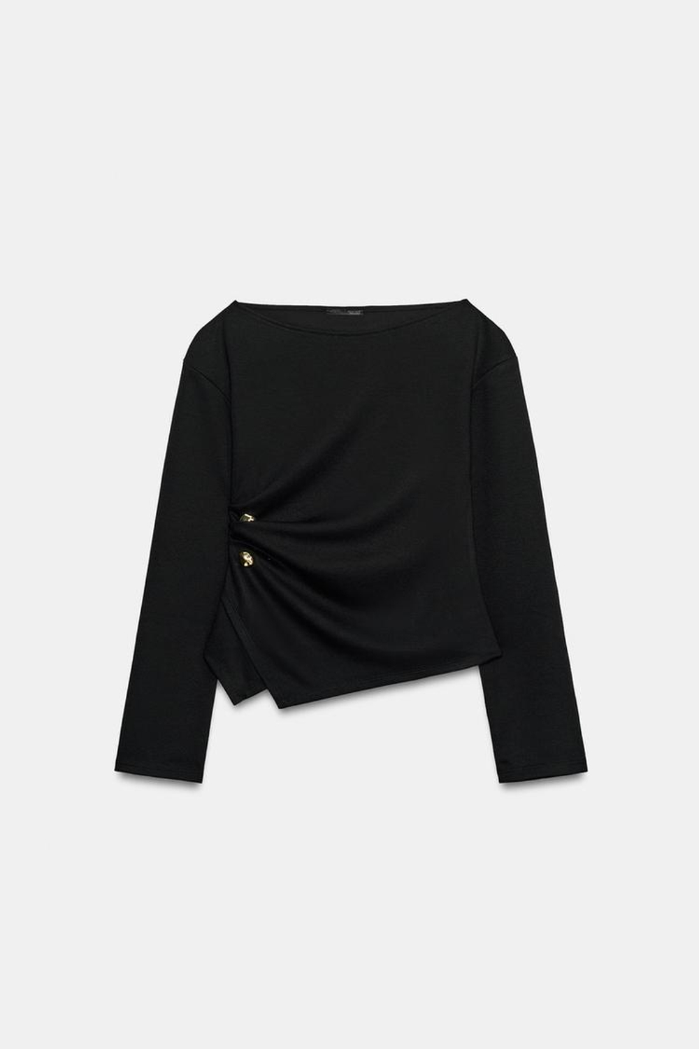 ZARA ТОП ИЗ МЯГКОЙ ТКАНИ С БРОШЬЮ, ЧЕРНЫЙ